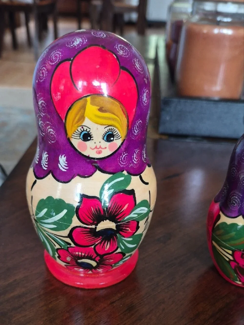 Hand-Painted Purple and Pink Russian Nesting Dolls - Decorative Matryoshka Set